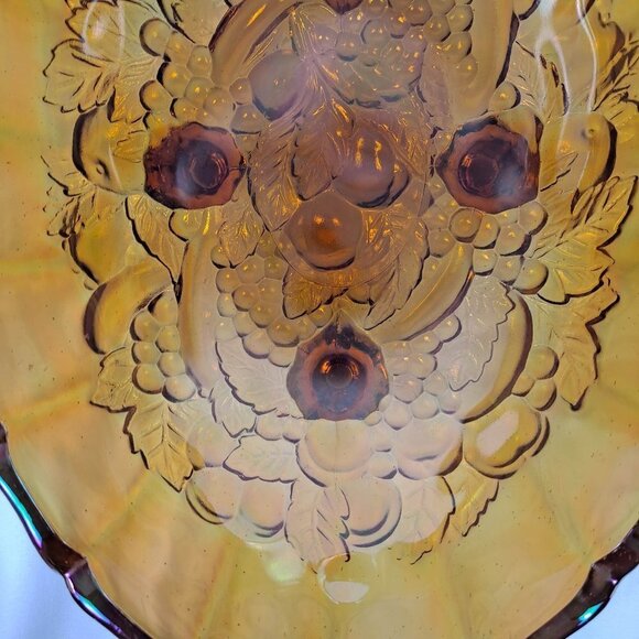 Indiana Glass Amber Carnival Glass Oval Footed Fruit Bowl Embossed Vintage - Picture 7 of 11